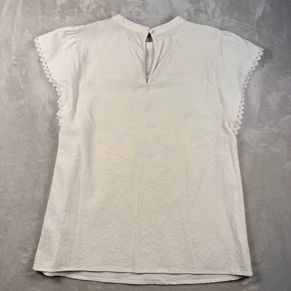 Oasis Ivory Lace Trim Flutter Sleeve Blouse | Size UK 12 / US 8 Cottagecore - Picture 3 of 9